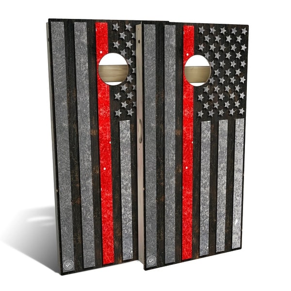 slide 2 of 8, American Flag Red Line Outdoor Cornhole Board Set Backyard 2x4 - Include Carrying Case