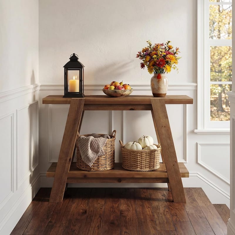 41,3-Inch Wood Entryway Table, 2-Tier Farmhouse Console Table with Storage for Living Room