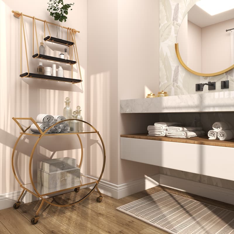 Metal Contemporary Bar Cart with Wheels