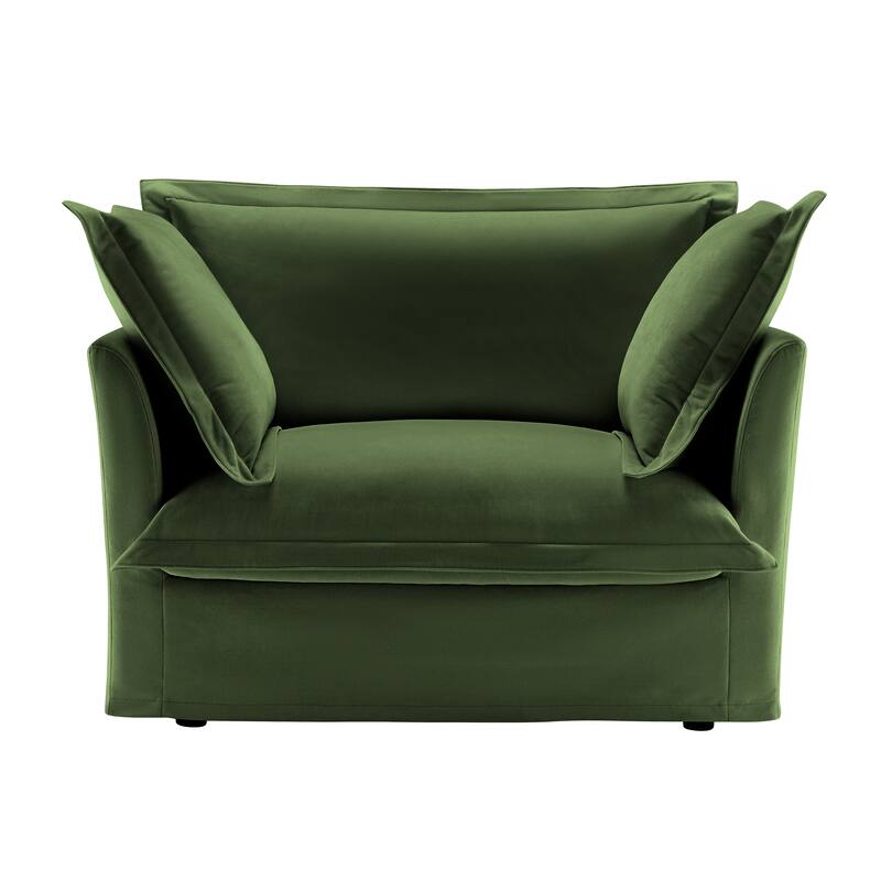 Chenille Slipcovered Armchair with Deep Seat, 3 Large Pillows and 300lb Capacity