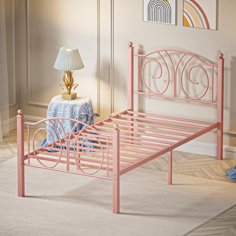 VECELO Platform Bed Frame with Scroll Headboard Twin/Full/Queen Size Beds