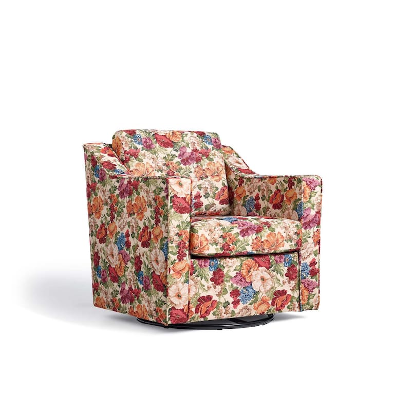 Patterned Linen Swivel Armchair Floral Accent Chair for Living Room