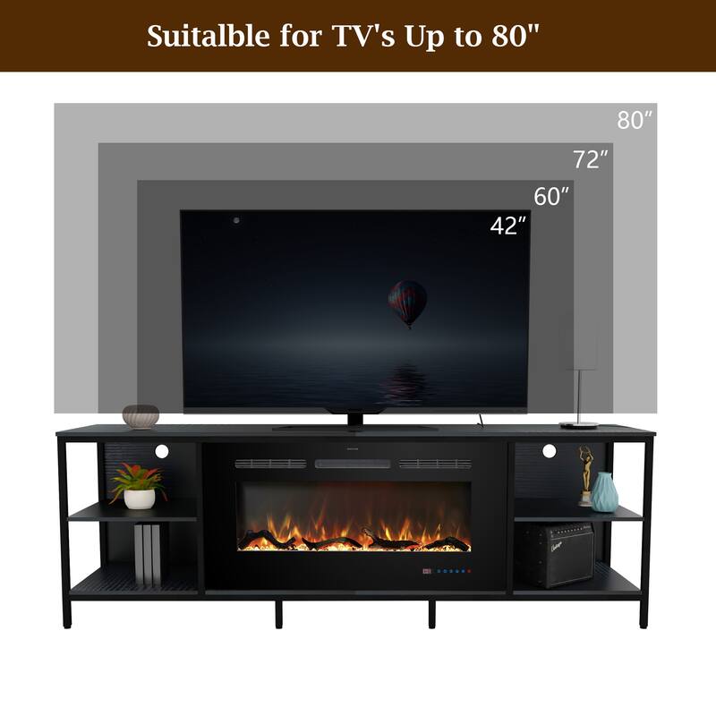 Prismaster Fireplace TV Stand, Steel-Wood Combined TV Cabinet w/ 36" Fireplace for TV up to 80"