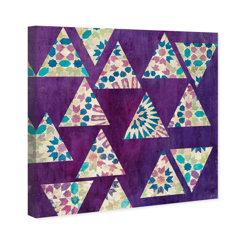 Wynwood Studio Canvas Abstract Deco Triangles Purple and Dark Purple Traditional Wall Art Canvas Print