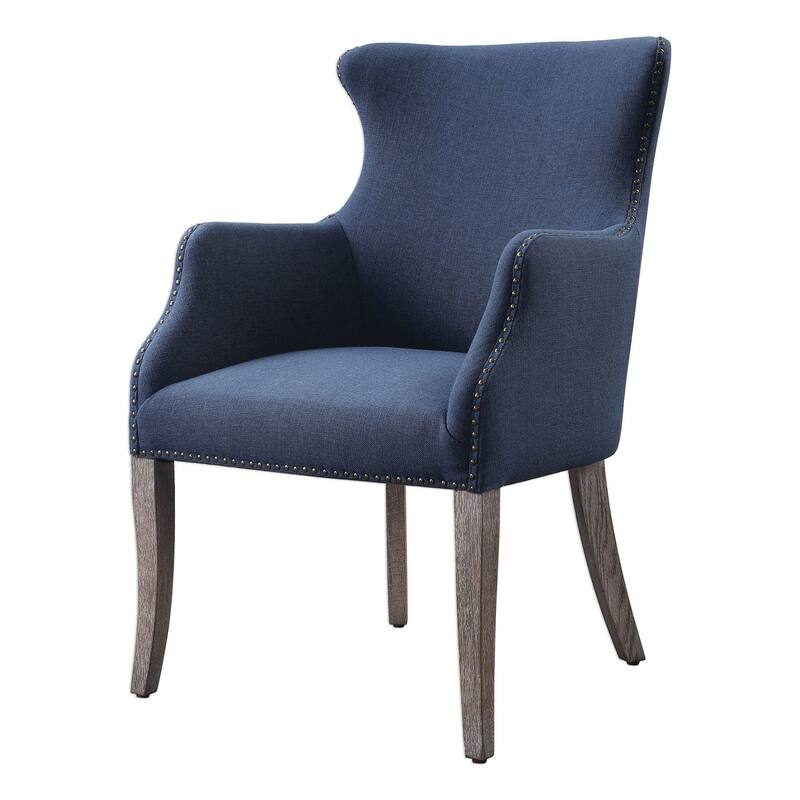Uttermost Yareena 24-1/2" Wide Wood Framed Linen Wingback Chair - Denim Blue