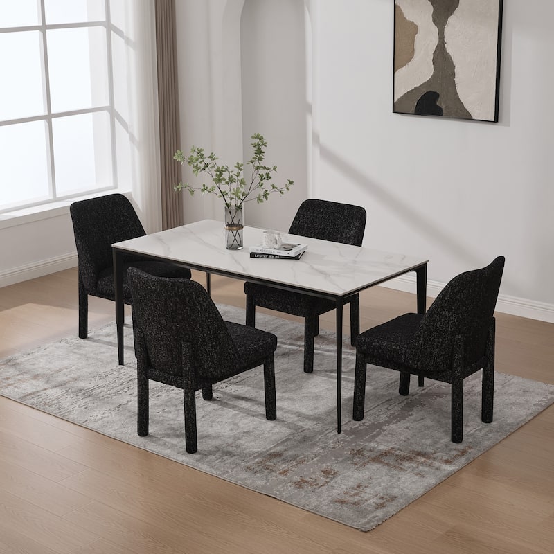 21.46" Wide Modern Minimalist Dining Chair Set Of 4, Chenille Upholstered, Rubberwood Legs, High Curved Backrest