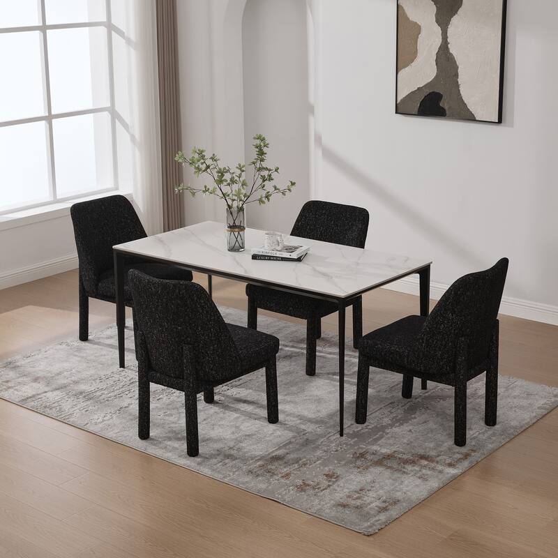 Black Grey Side Chair Dining Chair Accent Chair Simple Kitchen Chair Set of 4 Dressing Chair with Curved Backrest