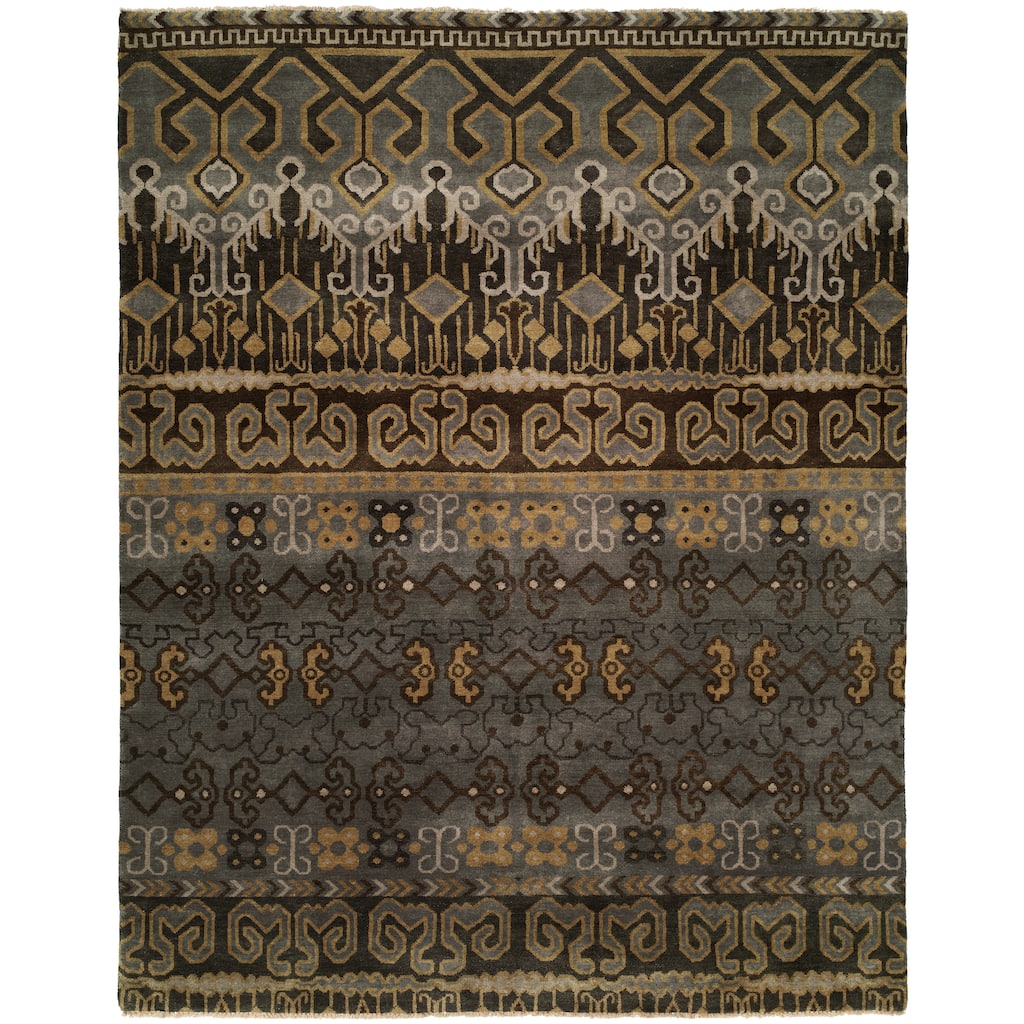 Transitional Grey Hand-Knotted Wool Area Rug