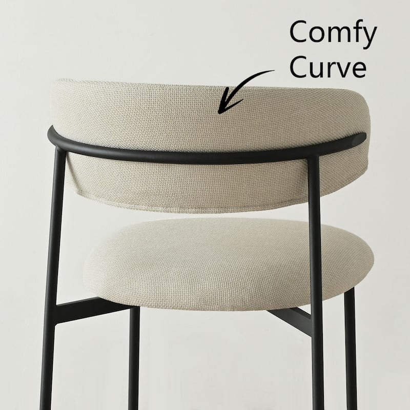 Modern Upholstered Dining Chairs with Curved Open Back and Black Metal Legs (Set of 4)