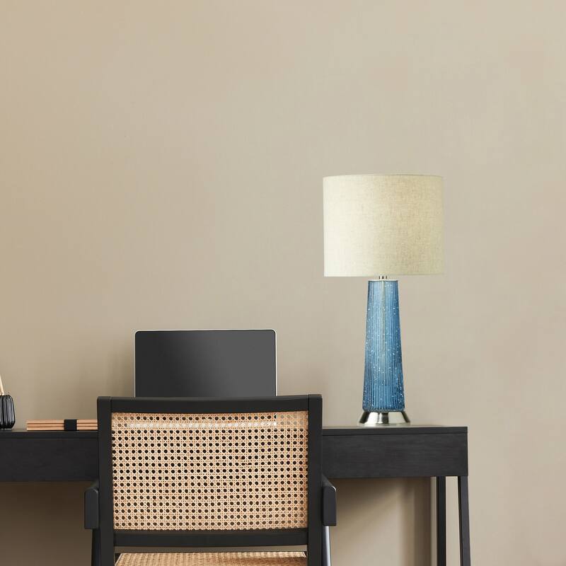 Felix River of Goods Blue and Beige Glass and Metal 22-Inch Table Lamp