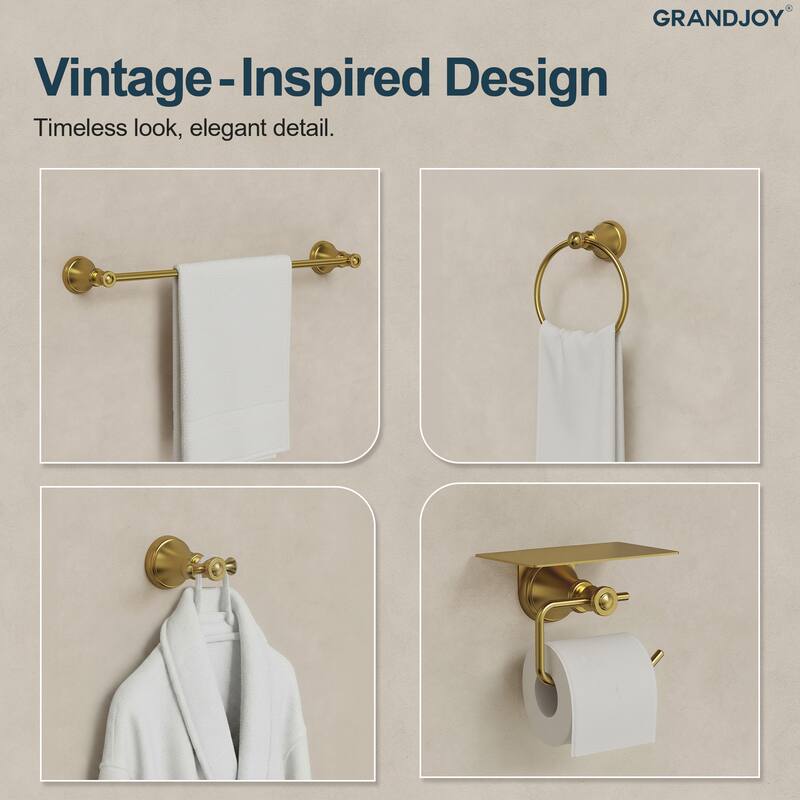 GRANDJOY 4-Piece Bathroom Hardware Set with 23-Inch Single Towel Bar and Shelf Toilet Paper Holder