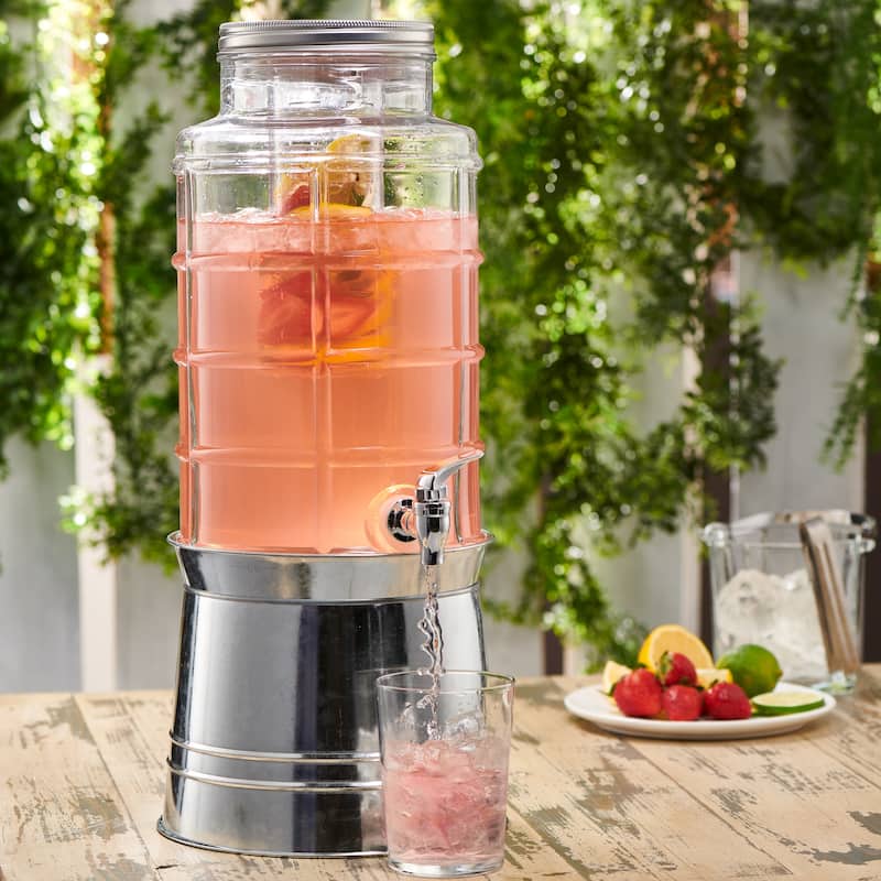 Patchwork Beverage Dispenser With Ice Insert, Fruit Infuser