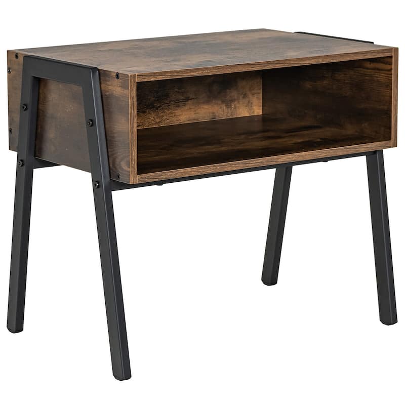Gymax Stackable End Table Night Stand Bedside Table Shelf Accent Table - 21'' x 14'' x 18'' - Brown - 21'' x 14'' x 18''