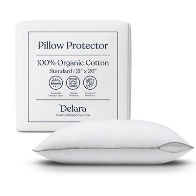 Delara GOTS Certified 100% Organic Cotton Pillow Protector Pack of 2, 300 Thread Count, Long Staple Cotton, Ultra Soft & Smooth