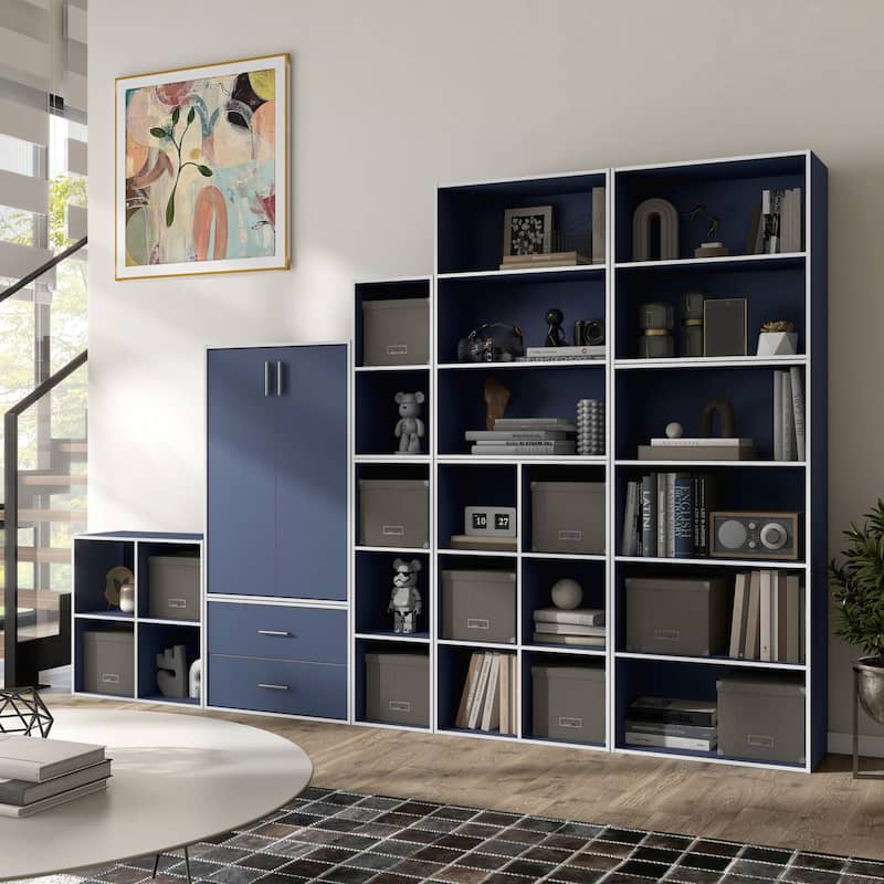 DH BASIC Modern Wood Customizable Stackable Storage Organizer - Cube Shelves, Drawer Cabinet, Bookcase with Doors by Denhour