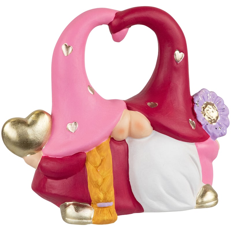 8" Fuchsia and Pink Kissing Gnomes Valentine's Day Statue