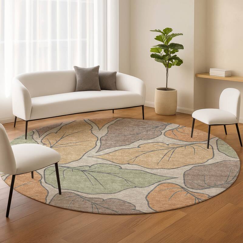 Machine Washable Indoor/ Outdoor Contemporary Floral Chantille Rug