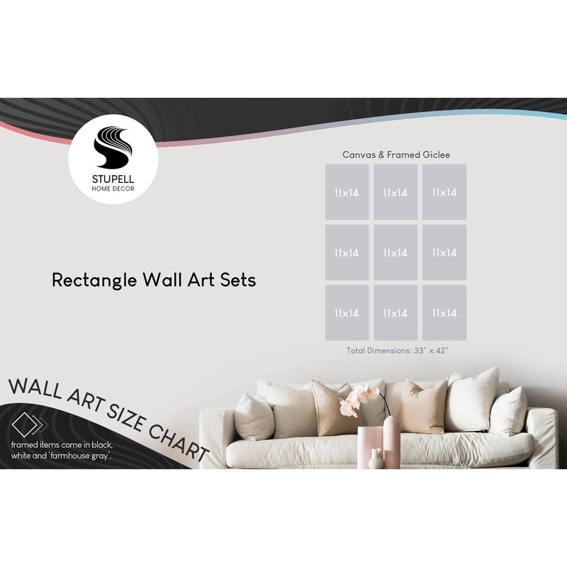 Stupell Beautiful Botanical Silhouette Floral Plants Design Framed 9 piece Wall Art - Blue