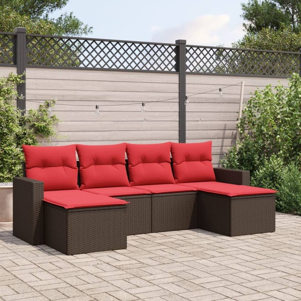 vidaXL Patio Sofa Set with Cushions Outdoor Conversation Furniture Poly Rattan - 25.8" x 24.4" x 27.2"