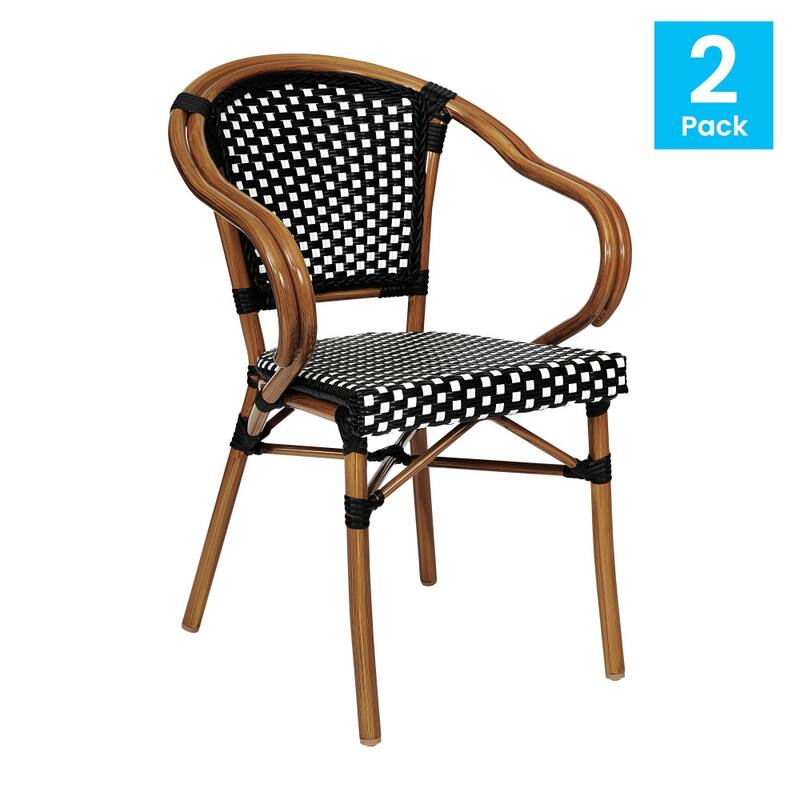 2 Pack All-Weather Commercial Paris Chairs with Bamboo Print Metal Frames