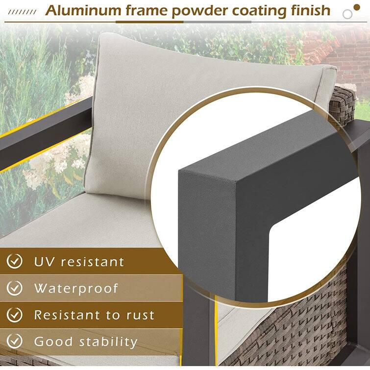 EROMMY 7 Piece Outdoor Patio Furniture Set with Cushions, All-Weather Rattan Sectional Sofa, Aluminum Frame, Coffee Table