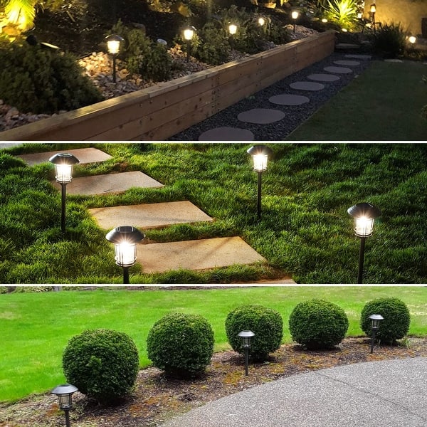 Outdoor Glass Solar Pathway Lights - Aluminum & Steel Frame (Set Of 5 ...