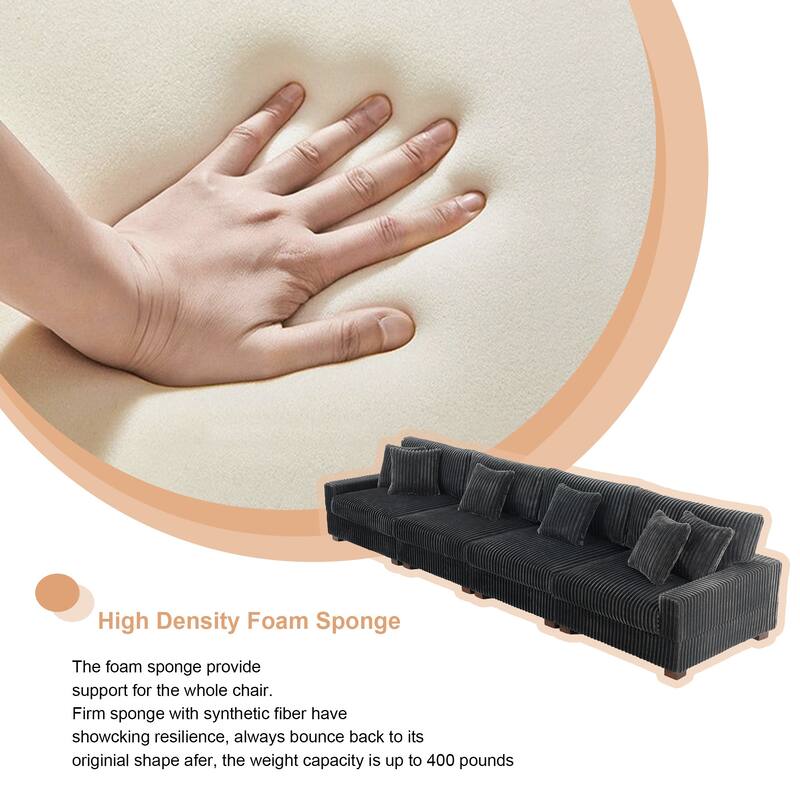 Modular Cotton Flannel Plush Sectional Sofa with Ottomans