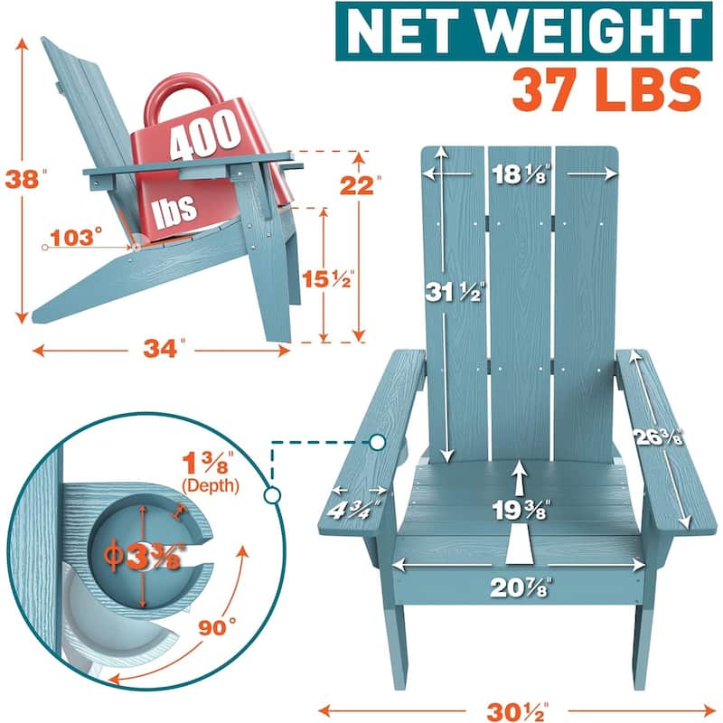 WINSOON All Weather HIPS Outdoor Adirondack Chair with Cup Holder