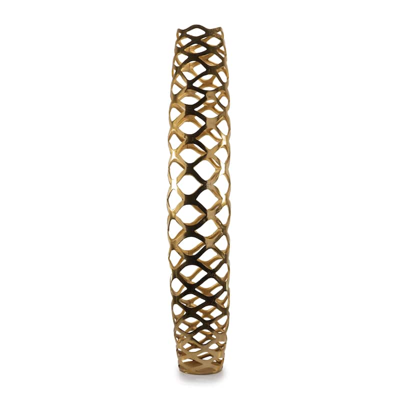 47" Gold Aluminum Pierced Geometric Cylinder Floor Vase - 9.00