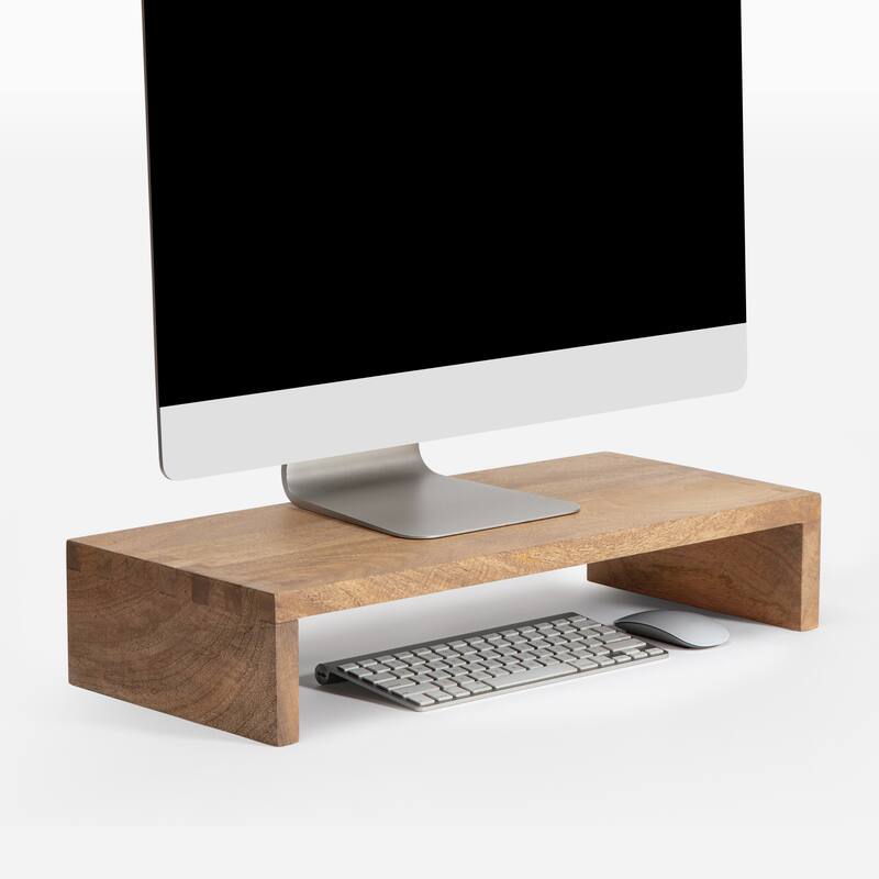 Jani Wood Monitor Stand Riser Desk - Ergonomic Design Stand, Desktop Organizer Table for Home, Office Workspace, Gaming Desk - Yellow