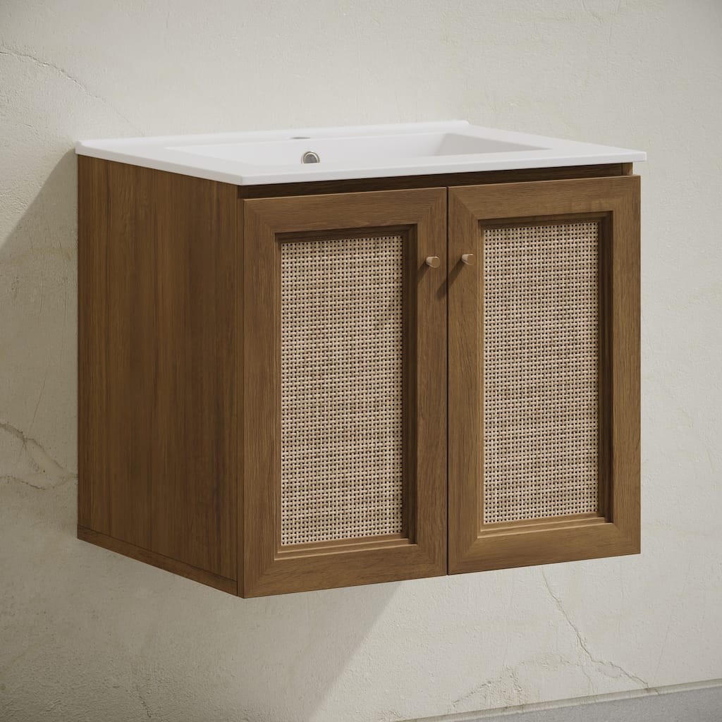 Classe 24" Wall-Mounted Bathroom Vanity In Brown Oak With Single Faucet Hole Vanity Top - 24