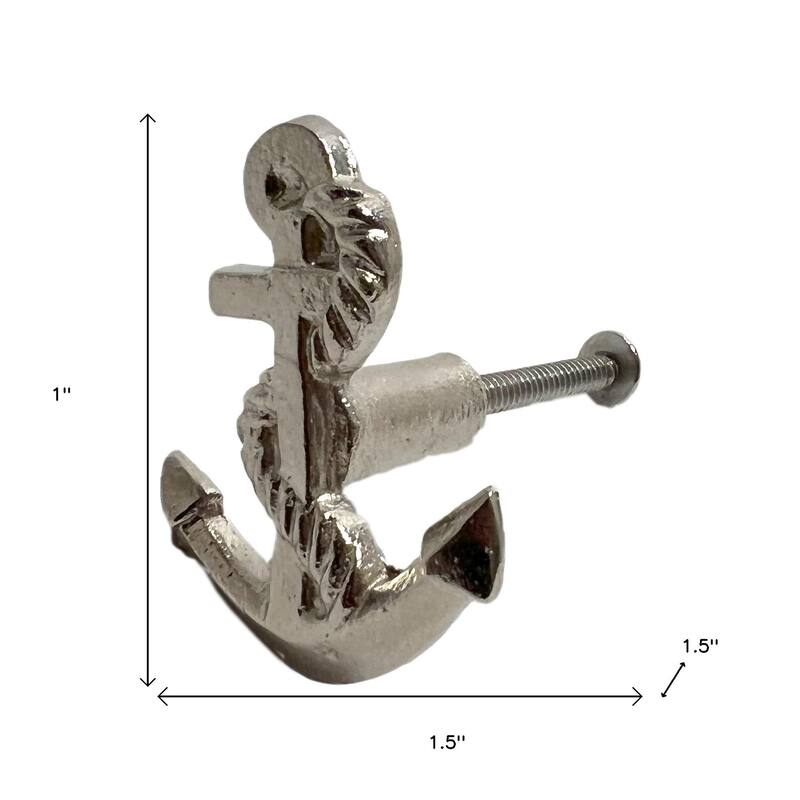 HomeRoots Set of Six Silver Nautical Anchor Knob Metal Drawer Pull Knobs - 1.50 in. x 1.00 in. x 1.50 in.
