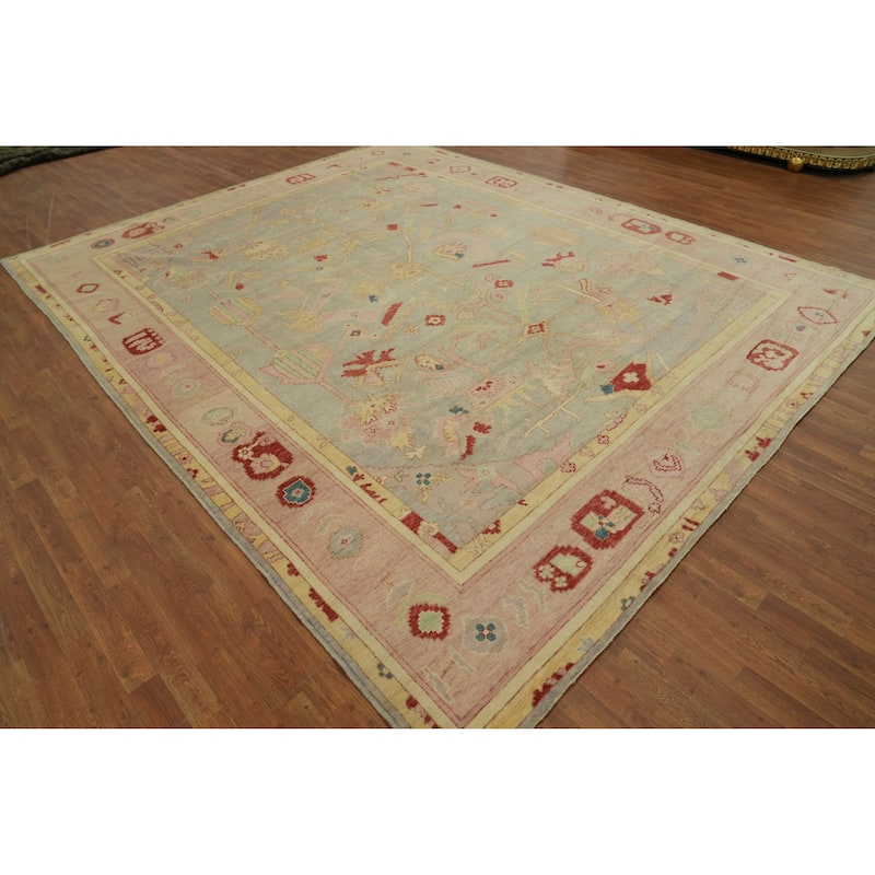 Vegetable Dye Wool Oushak Turkish Area Rug, Floral Geometric Carpet - 12' 6'' X 10' 2''
