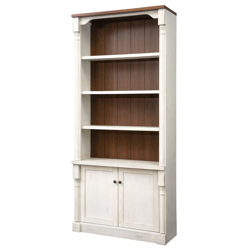 Rustic 8' Wood Bookcase With Doors, Storage Cabinet, White - 42W x 94H x 16D