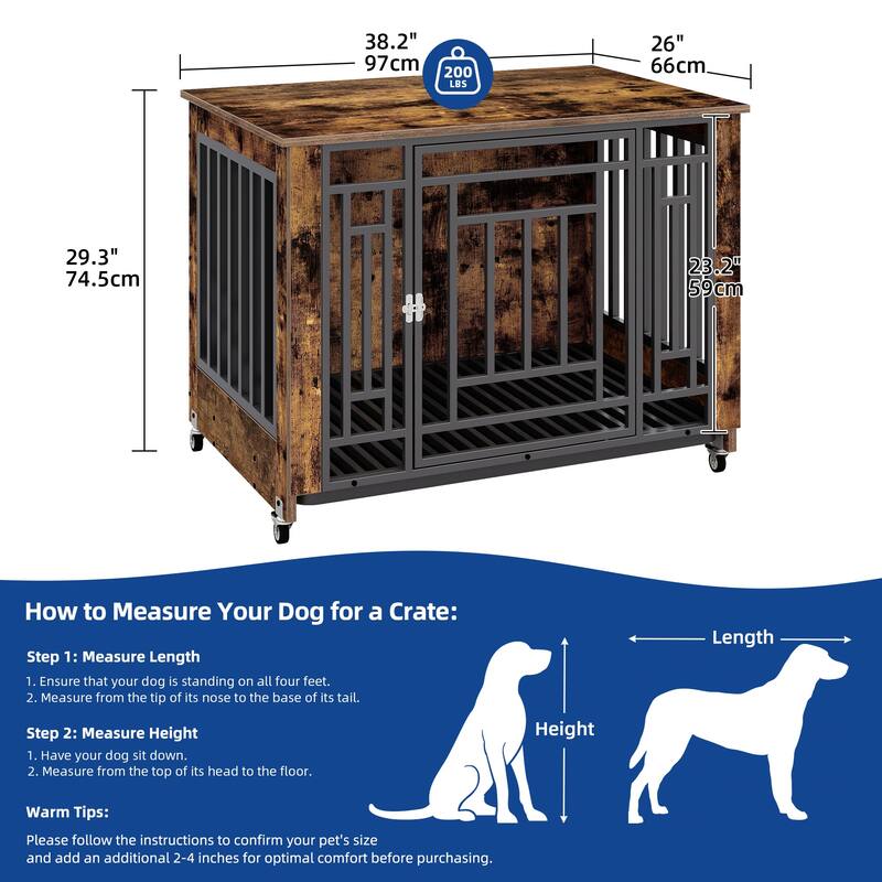 Moasis 38" Dog Crate Furniture with Wheels And Removable Tray