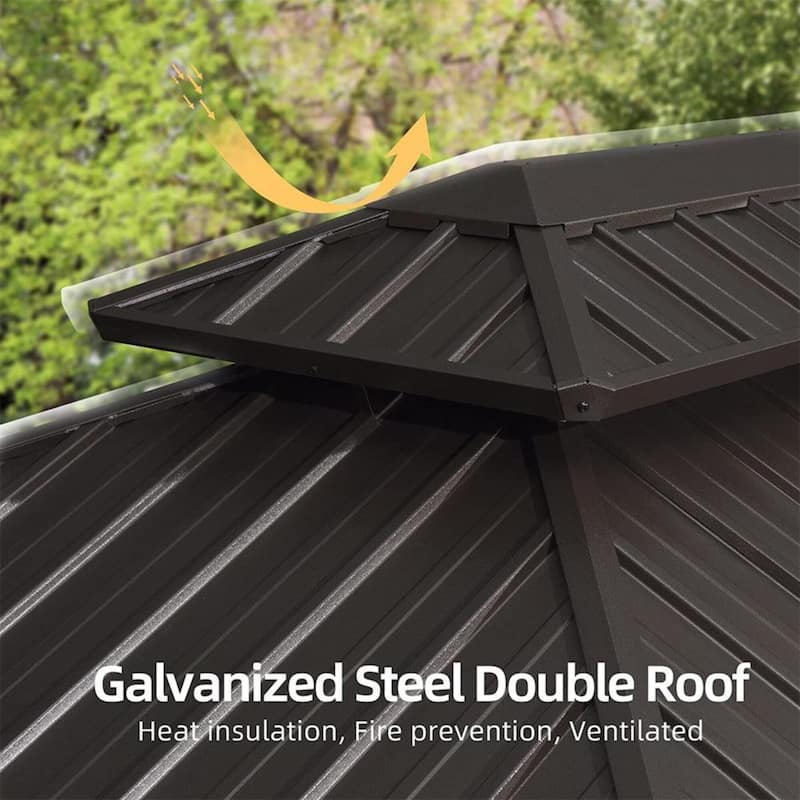 PURPLE LEAF Hardtop Grill Gazebo Galvanized Steel Roof Outdoor BBQ Canopy with Ceiling Hook and Shelves