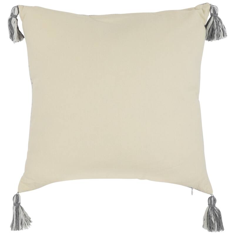18" Double-Sided Striped and Solid White Square Woven Throw Pillow with Tassels
