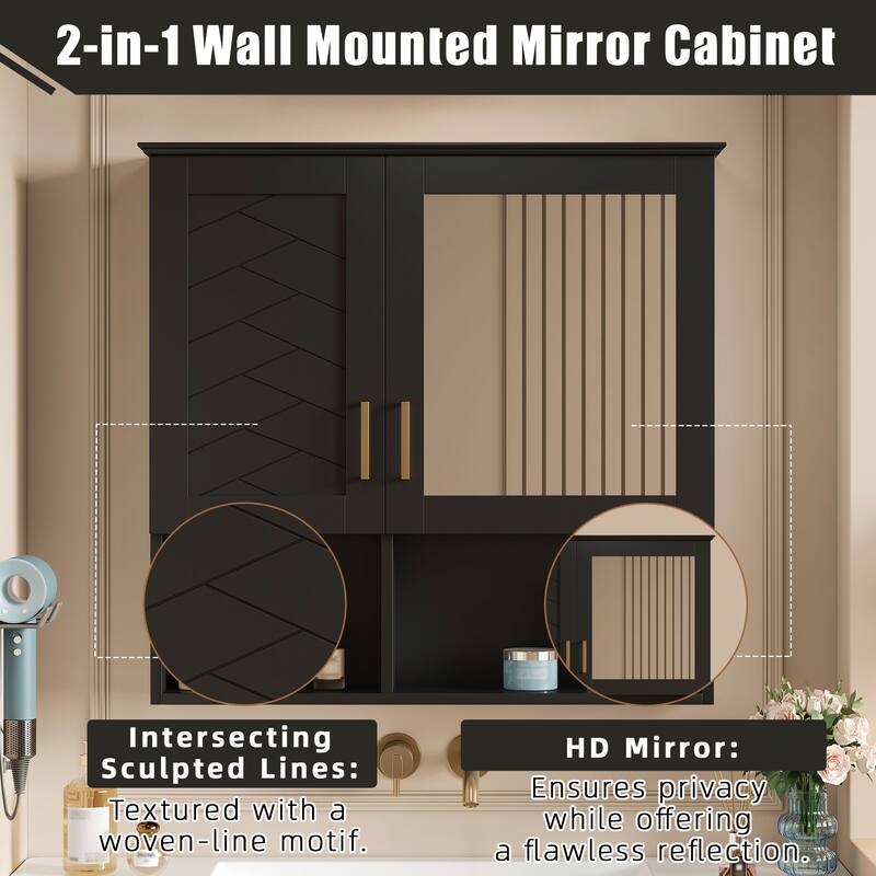 2-in-1 Bathroom Mirror Cabinet, 30 inch Wall Mounted Medicine Cabinet with Adjustable Shelves & Soft Close Doors