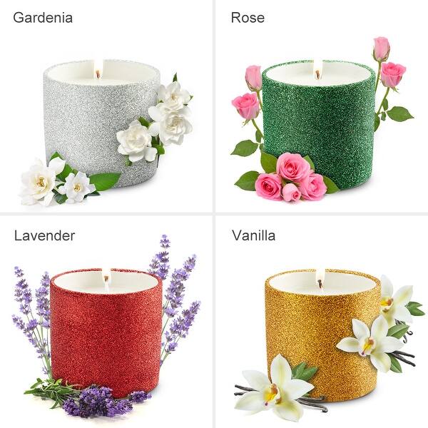 Shop Black Friday Deals On Langria Glitter Cup Scented Candle Set For Christmas 4 Piece 7 4 Oz Natural Soy Wax Candles Fragrance Best Gifts Overstock 30375302