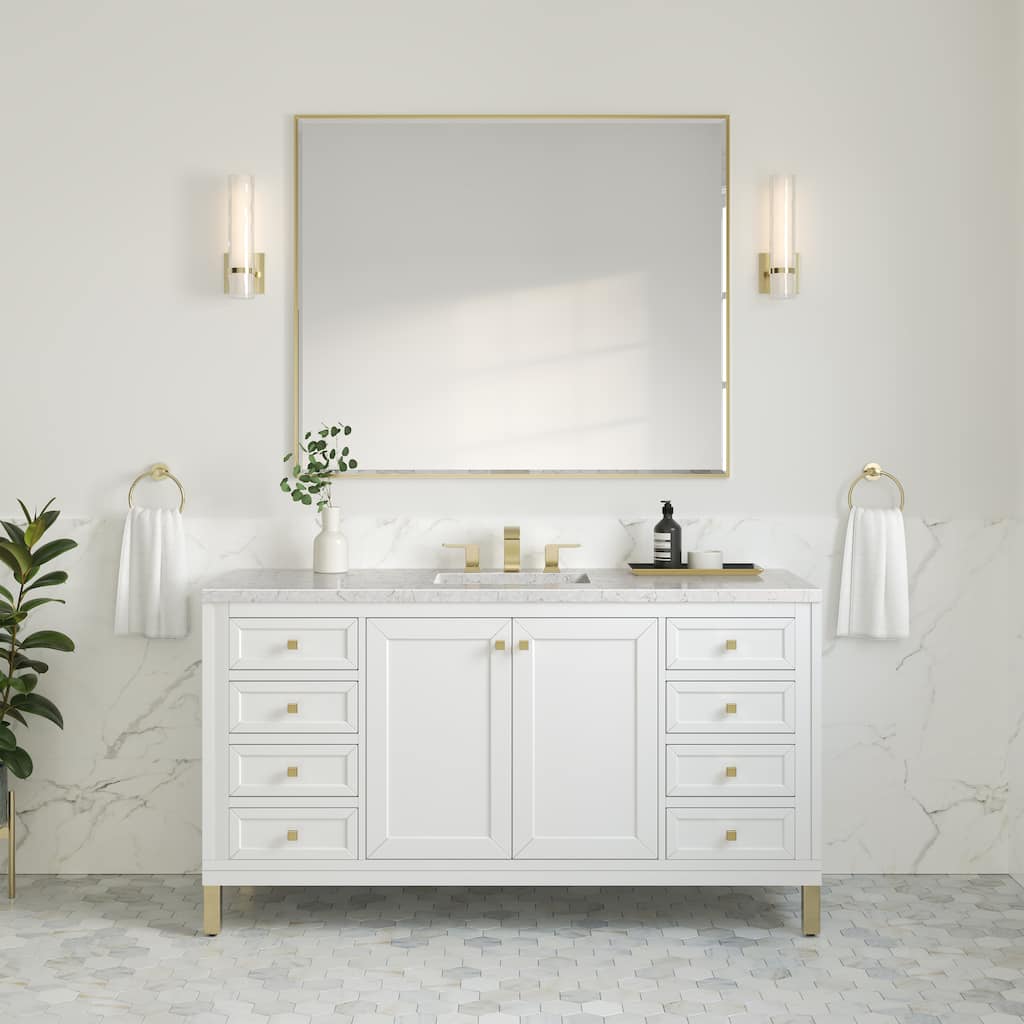 Chicago 60" Single Vanity, Glossy White, w/ FreePower Wireless Charger