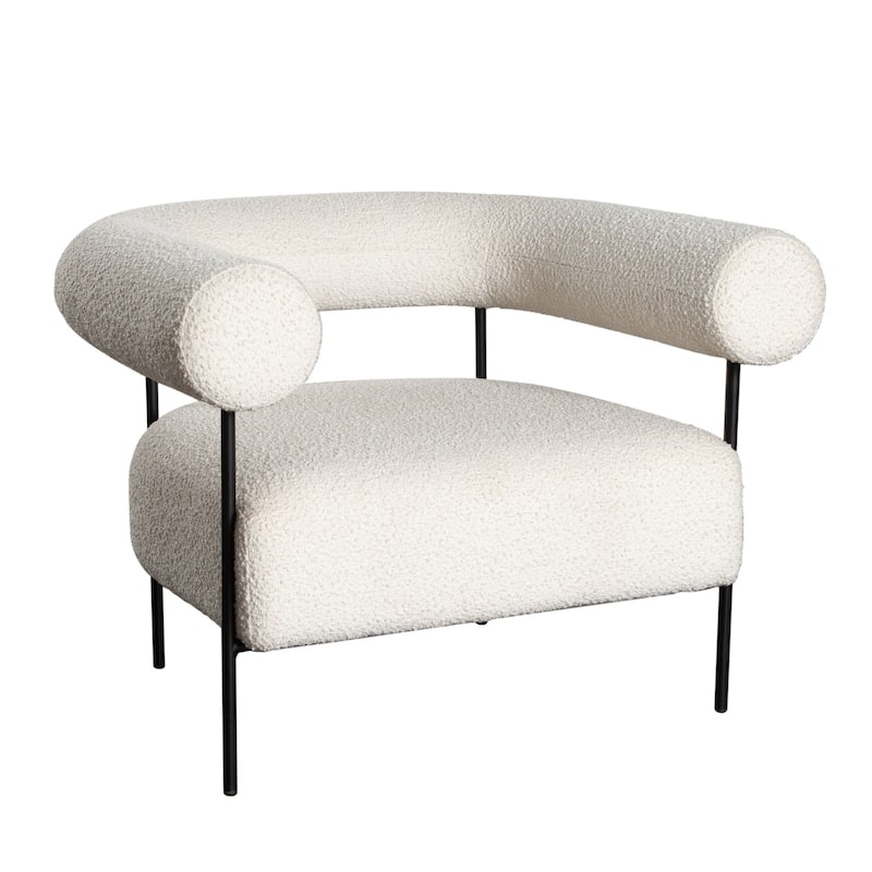 Accent Chair, Ivory Boucle Upholstery, Barrel Design, 39 Inch