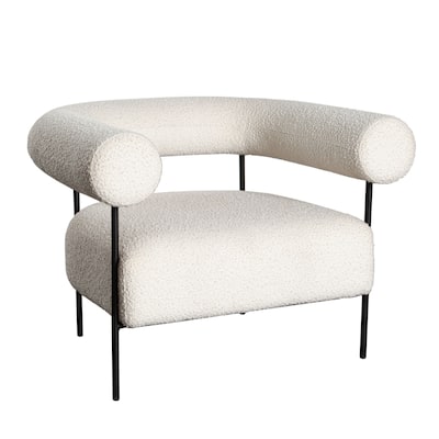 Accent Chair, Ivory Boucle Upholstery, Barrel Design, 39 Inch