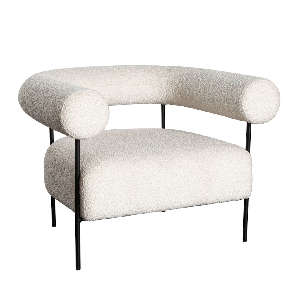 Accent Chair, Ivory Boucle Upholstery, Barrel Design, 39 Inch