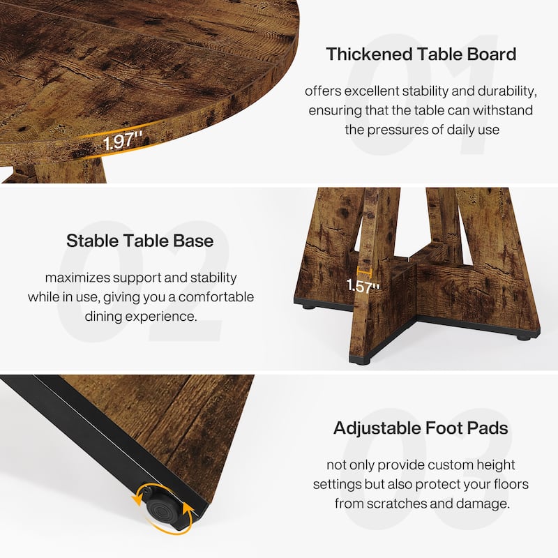Round Dining Table for 4, 47 Inch Farmhouse Kitchen Table Small Dinner Table
