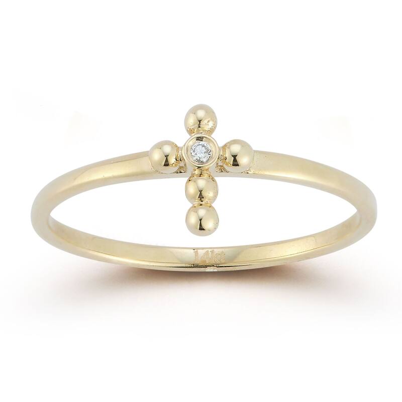 Soleil 14K Gold Diamond Beaded Cross Ring