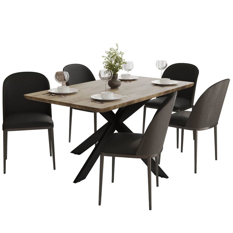 Ravenna 6-Piece Dining Set 66-Inch Rectangular MDF Dining Table and 6 Dining Side Chairs - Black/Black