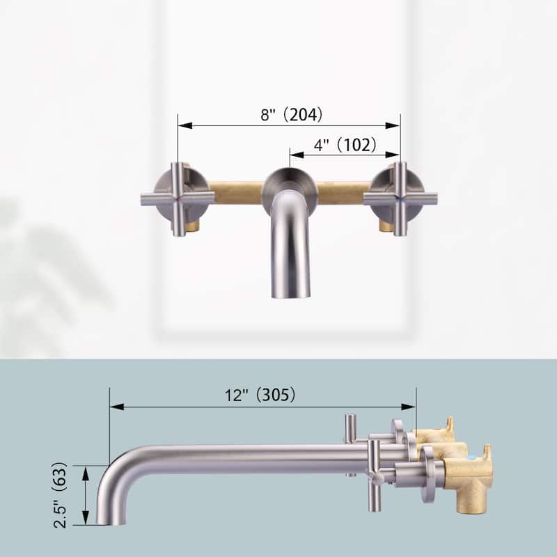 WOWOW Modern Cross-Style Dual-Handle Wall-Mounted Bathtub Faucet