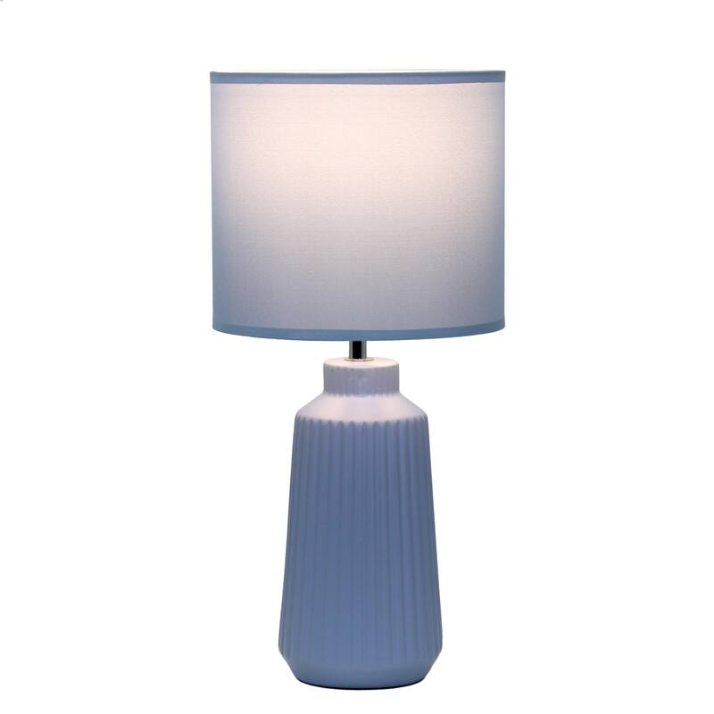 Vertical Grooved Ceramic Table Lamp with Drum Shade - 16" - Slate Blue