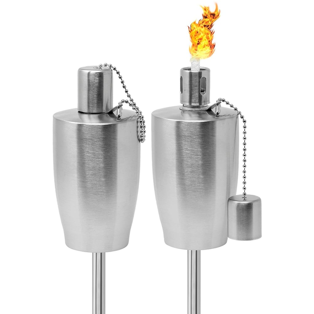 Sorbus Stainless Steel Torches - 5 ft. Long Garden Patio Décor (Silver - Barrel)