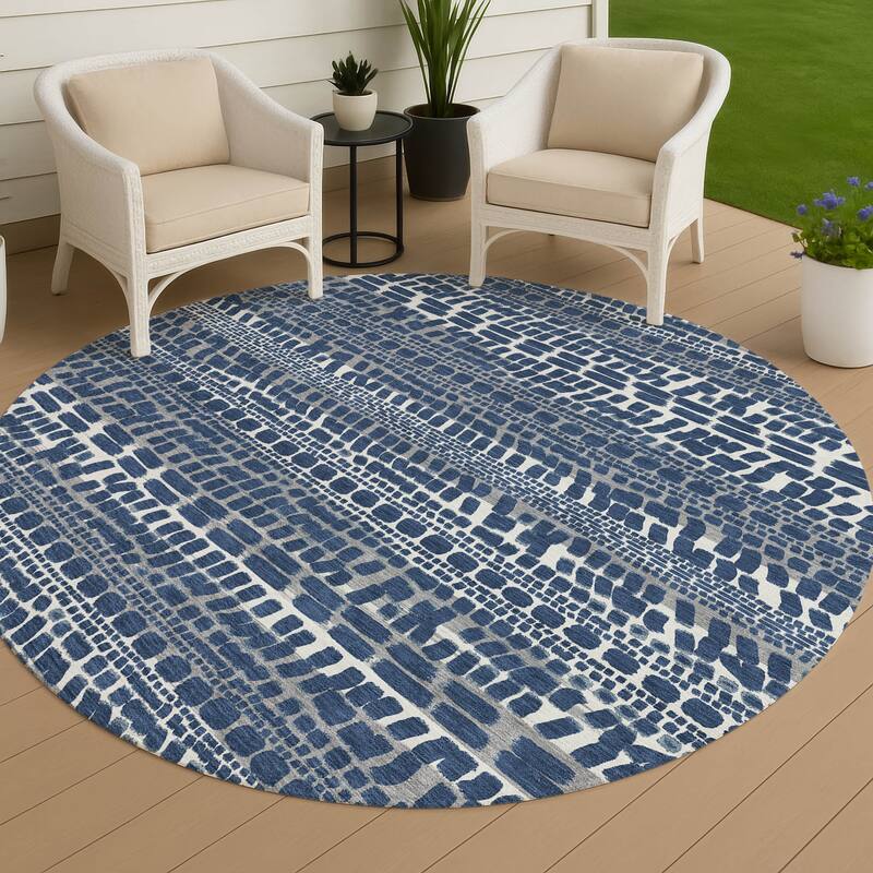 Machine Washable Indoor/ Outdoor Modern Winfield Chantille Rug - Navy - 8' x 8'